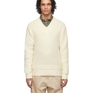 NEW Officine Generale Cream Gino V Neck Wool Blend Sweater Size L Made in Italy